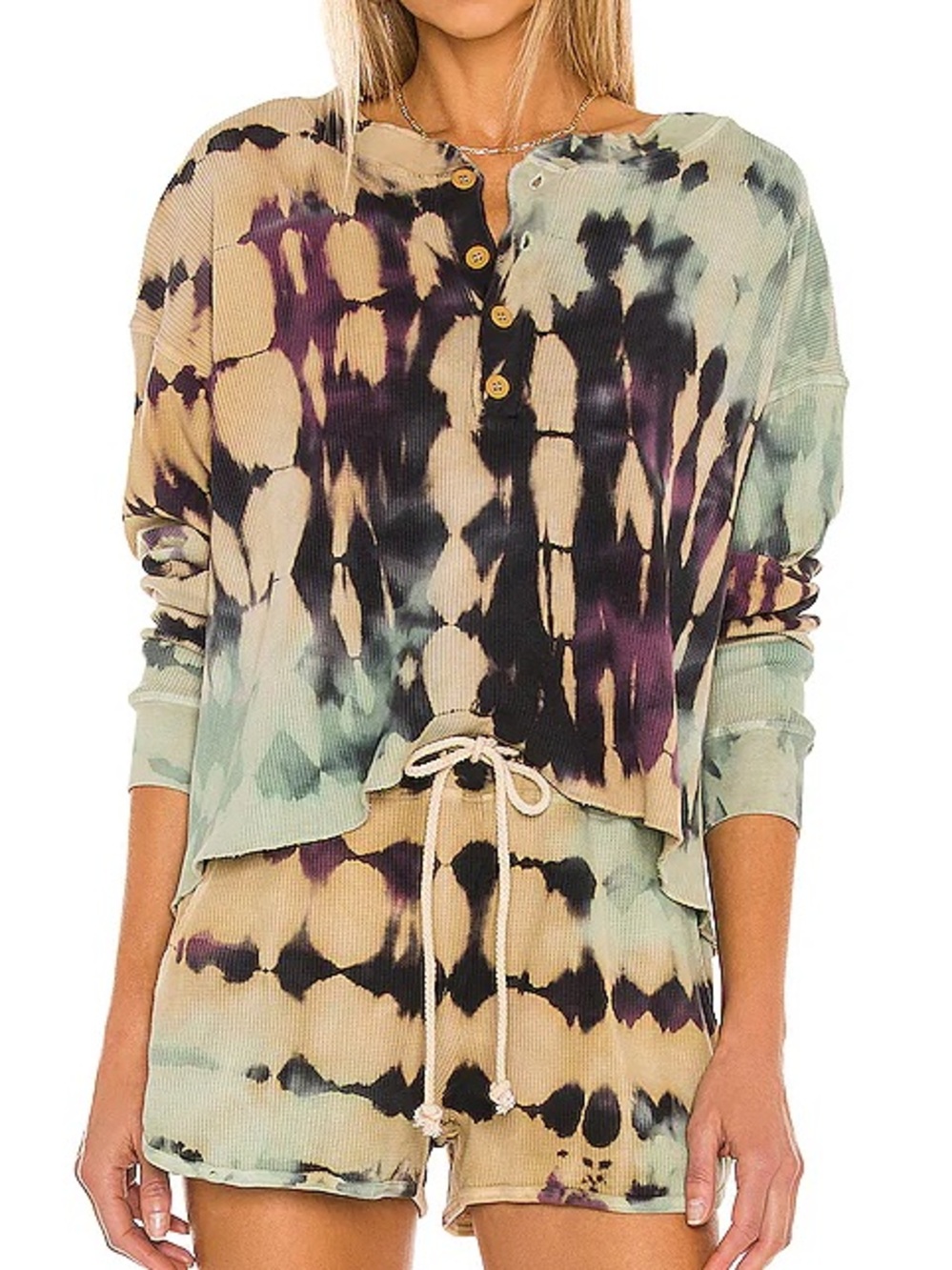 DAYDREAMER x Revolve Tie Dye Thermal Henley Top Relaxed Grunge Lounge Boho